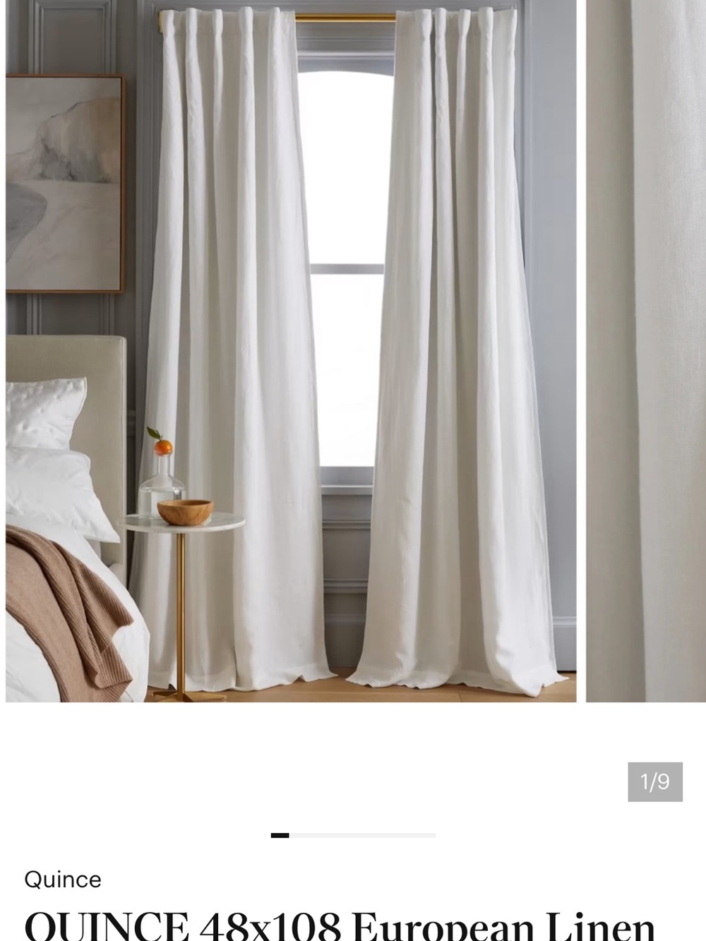 QUINCE 48x108 European Linen Room Darkening Curtain White 9449